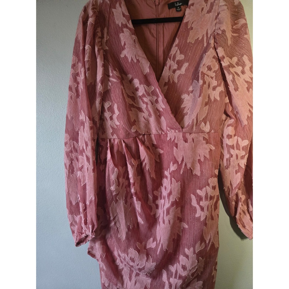 Lulus‎ Pink Floral Textured Mini Dress Long Sleeve V Neck Party Dress M - Picture 3 of 8